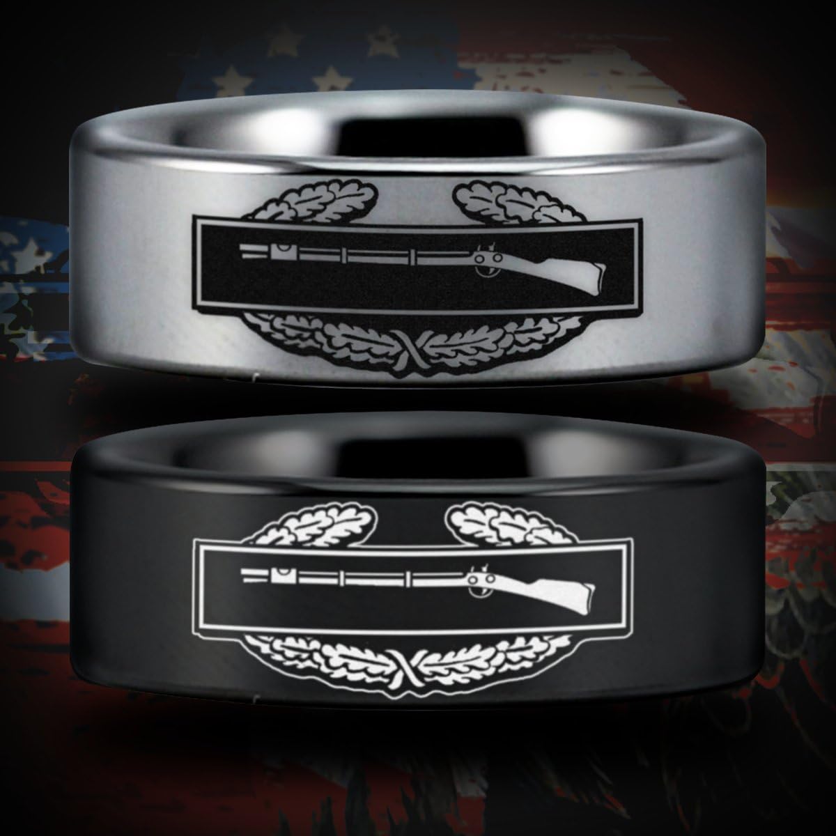 Friends of Irony Silver Tungsten Carbide Combat Infantry Badge Ring, Wedding Band and Anniversary Ring Inspired by Service, Fine Jewelry Designed Fit for Men and Women Use