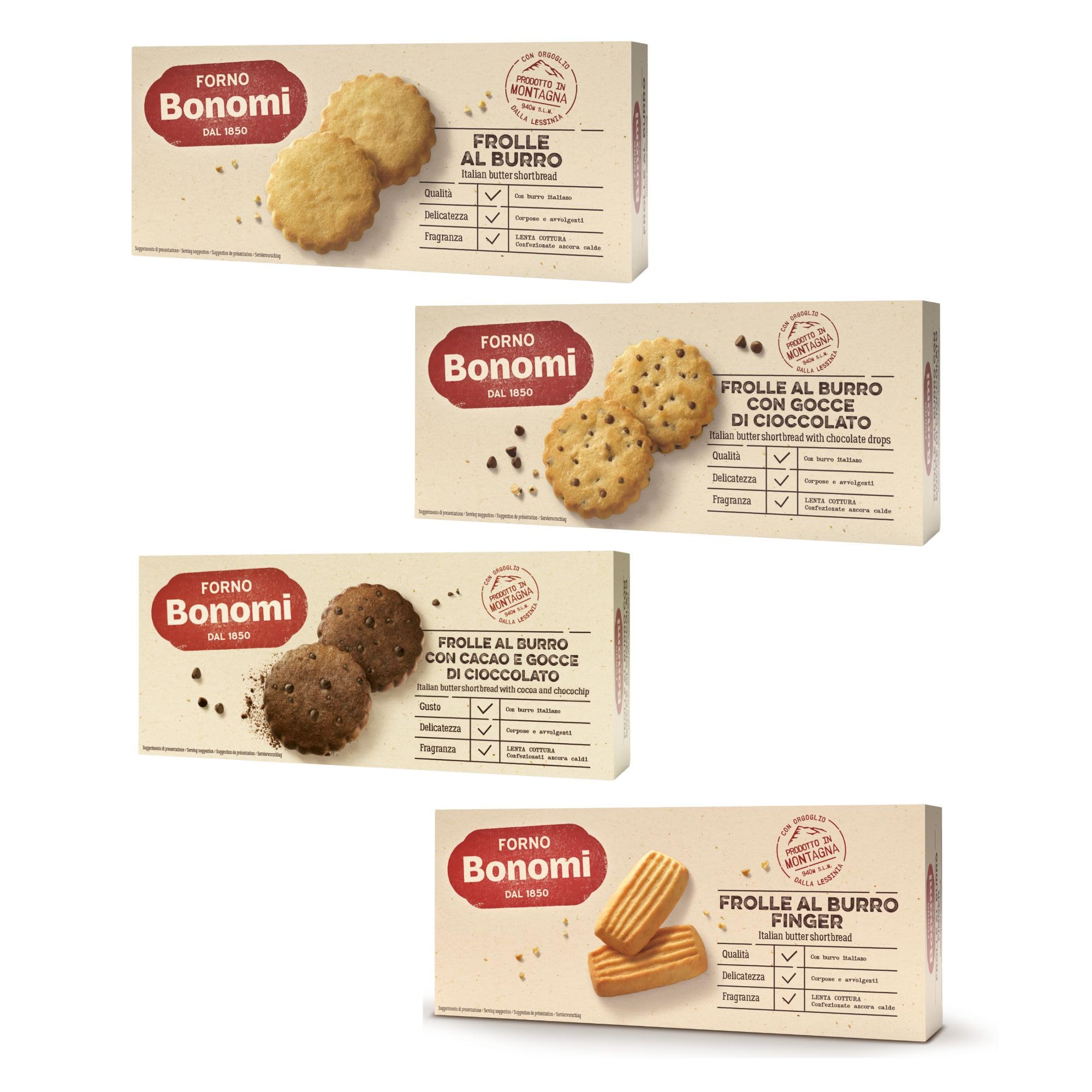 Forno Bonomi Kit Frolle. Gusta tutte le nostre frolle al burro, ideali per uno snack goloso. Contiente 4 Confezioni da 150 g