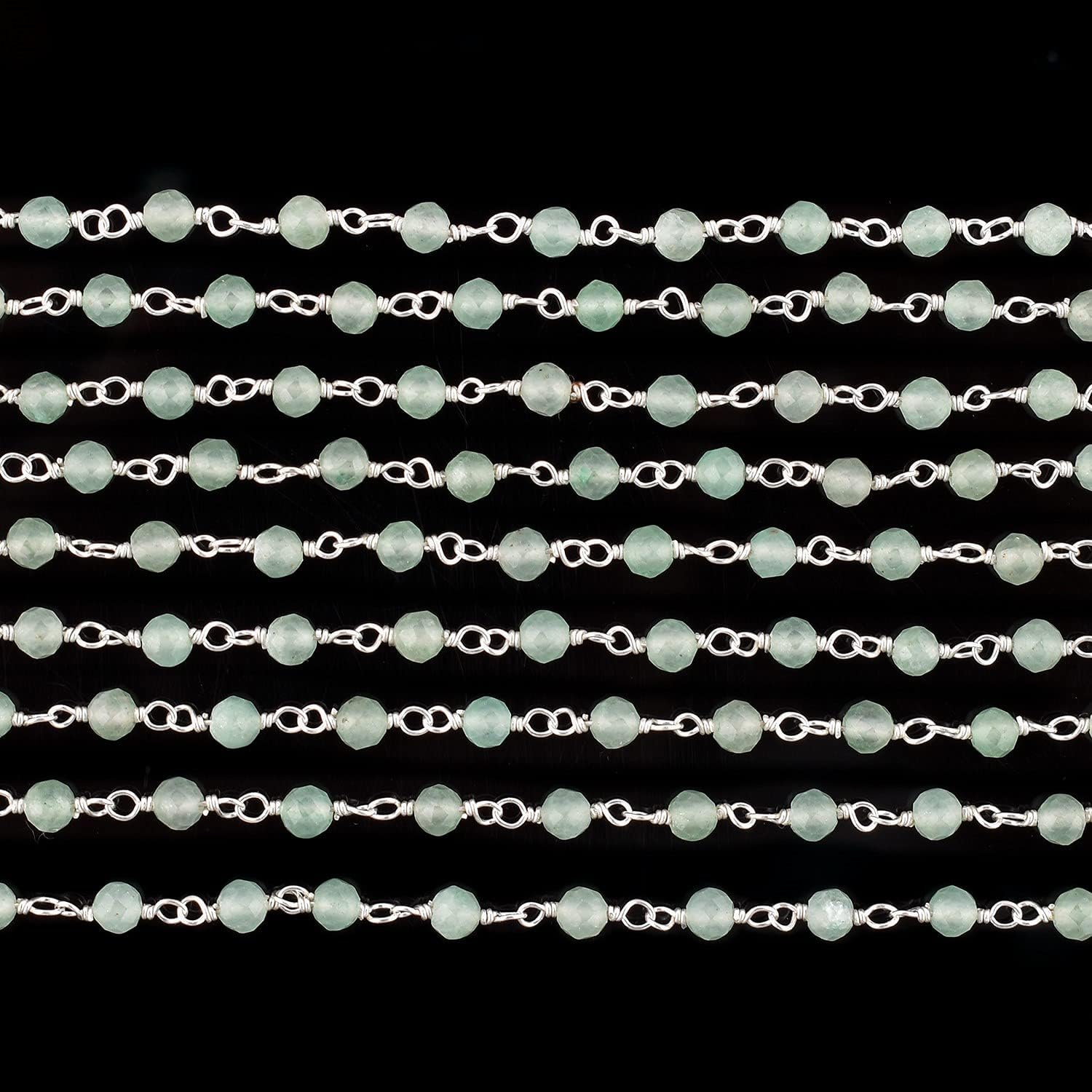 Natural Gemstone Handmade Beaded Stone Rosary Chains with 3mm Beads Jewelry Making DIY Accessories 925 Sterling Silver Rosary Chain Hand Craft
