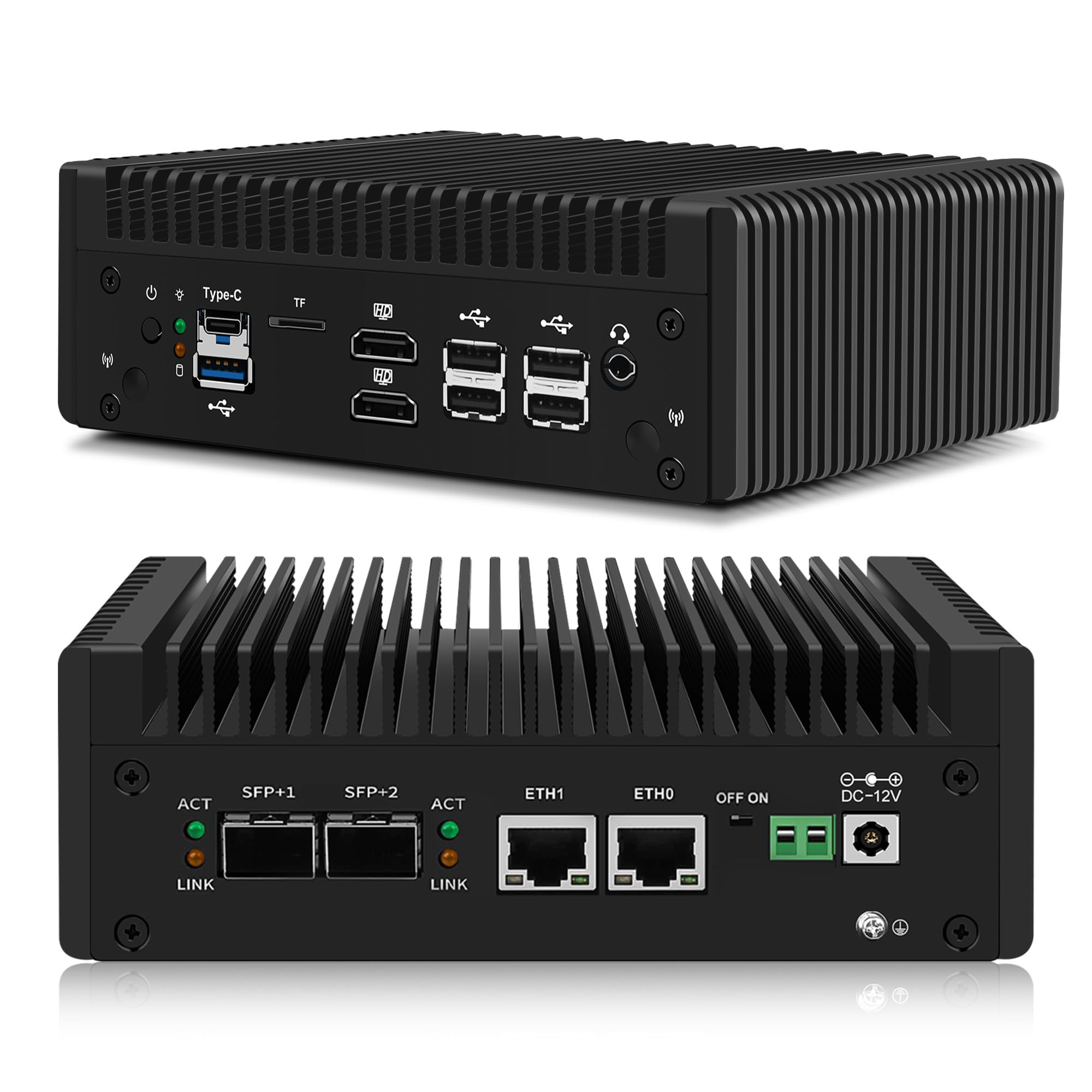 CWWK Mini PC N150 10GbE Firewall Appliance, Dual 10Gbit SFP+, 2 x i226-V 2.5GbE LAN, Micro OPNsense Box, 10Gb Mini Computer, 8GB DDR5 RAM 128GB NVMe SSD, E-Key, USB-C, TF, AES-NI