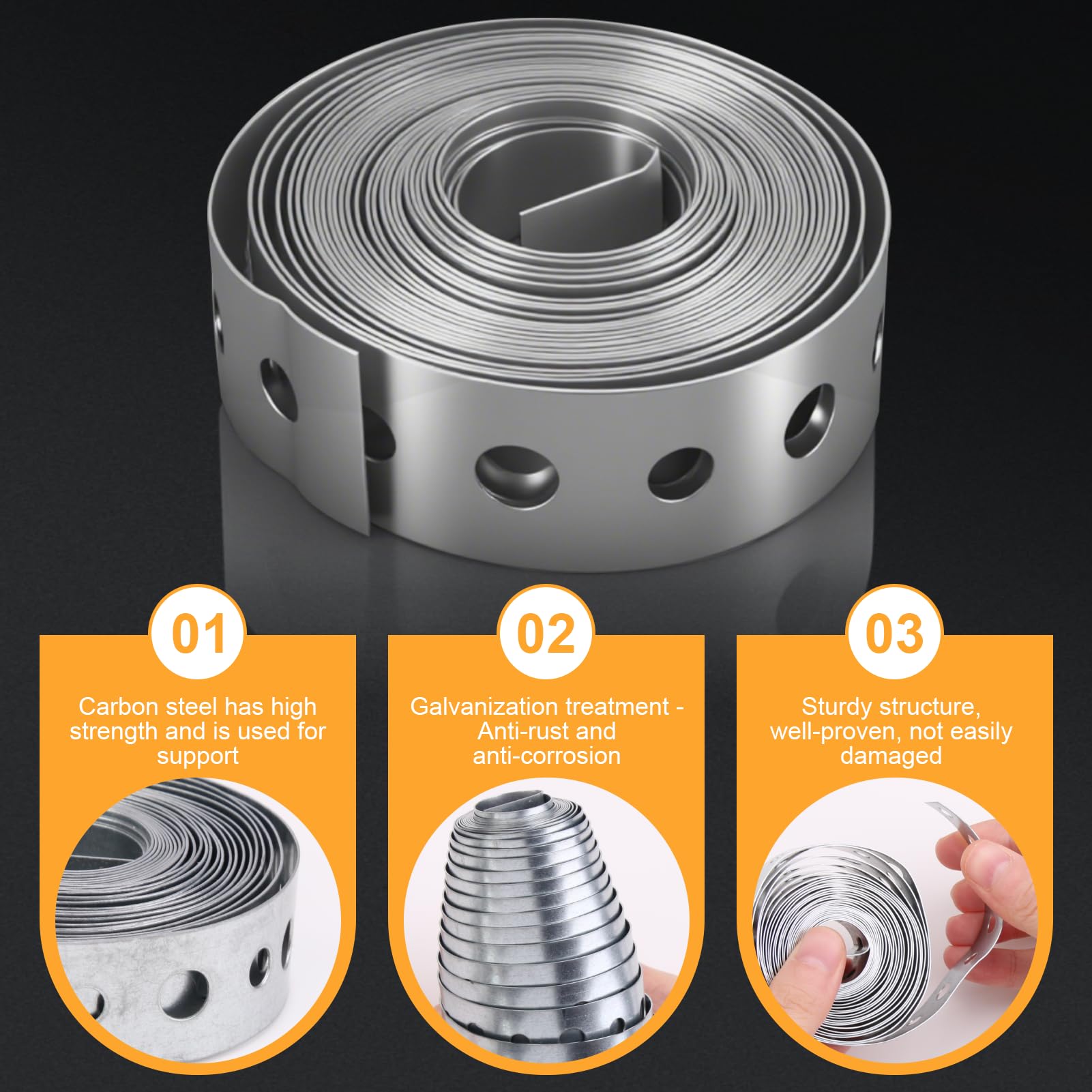 1 Pack 3/4 Inch × 10ft Galvanised Steel Band Metal Fixing Strap with Perforated Holes Builders Fence Brackets Fixing Banding Ties and Pipe Support Hanging Metal Strapping Strip with Holes - Image 4