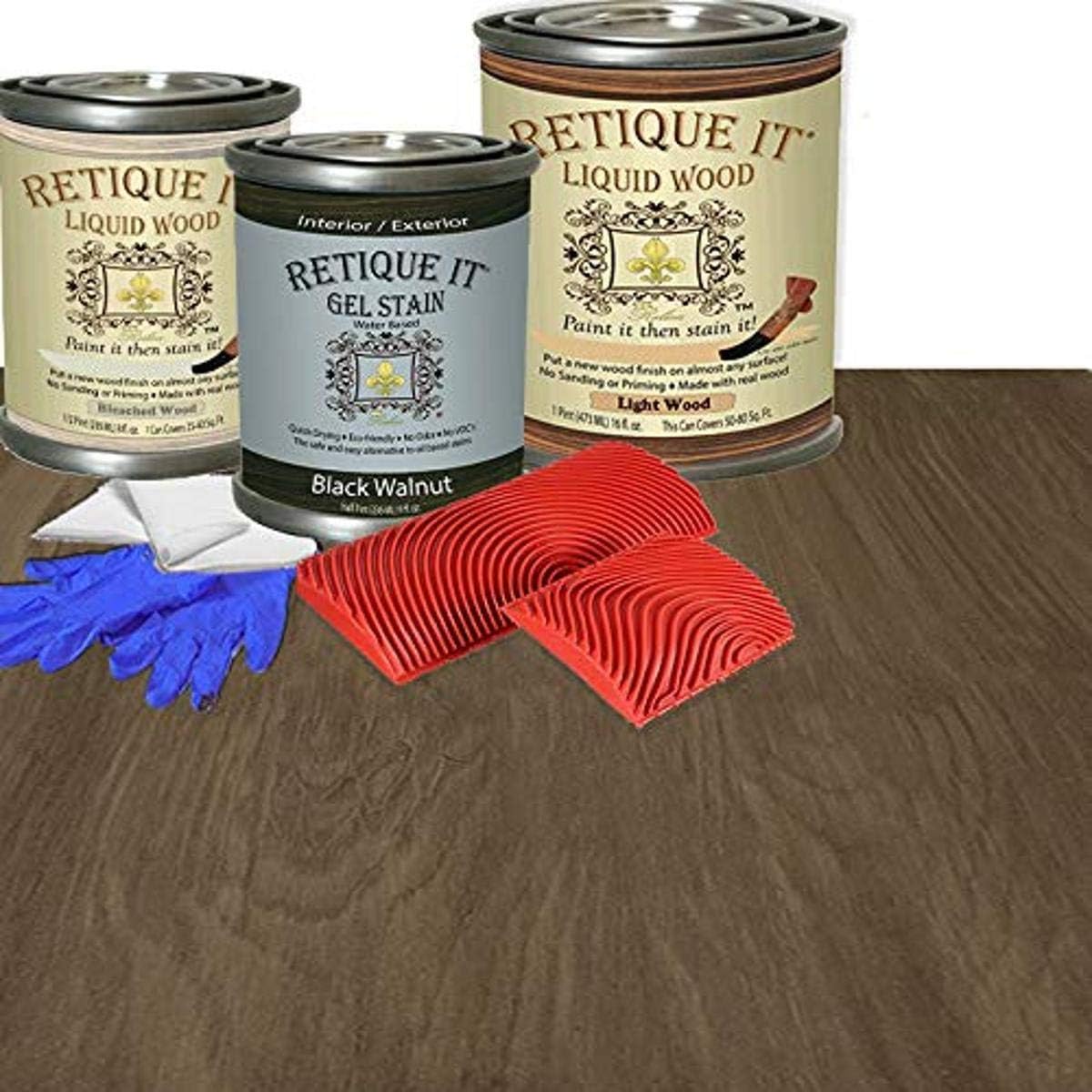 Gel Stain Liquid Wood Kits by Retique It - Real Paintable Wood. Great Companion to Chalk Finish Paint, Milk Paint, Furniture Paint. (1x Reg (50 sq ft), Weathered Finish)