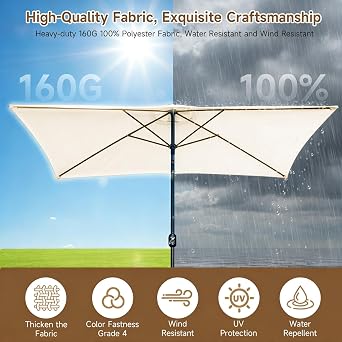 Replacement Parasol Canopy, Rectangular Garden Parasol Replacement Canopy Cover, Anti-Ultraviolet Patio Umbrella Cloth Cover Sun Parasol Umbrella for Garden Patio Beach Pool Lawn, 3X2m