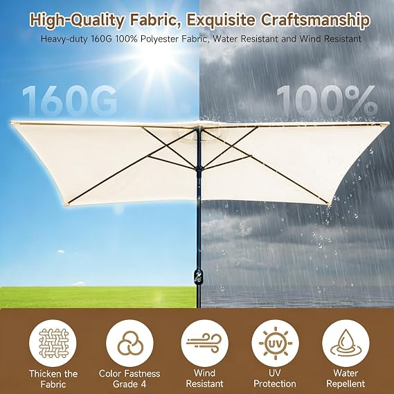 Replacement Parasol Canopy, Rectangular Garden Parasol Replacement Canopy Cover, Anti-Ultraviolet Patio Umbrella Cloth Cover Sun Parasol Umbrella for Garden Patio Beach Pool Lawn, 3X2m