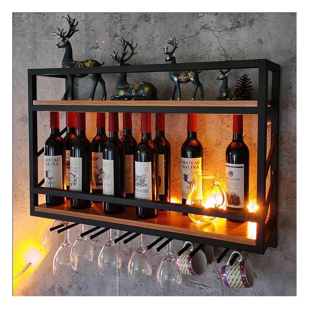 Étagère à bouteilles de vin murale antichute avec support à verres pour libérer vos placards