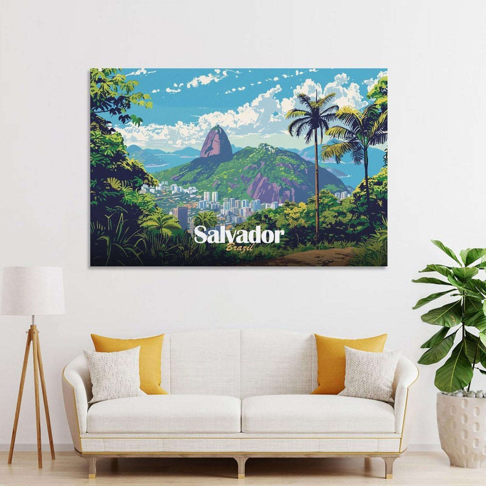 Junmoney Salvador, Brazil Landscape Canvas Wall Art 12x18inch(30x45cm), for Study, Office Or Focused Interiors, Home Office Artwork with Decorative Appeal
