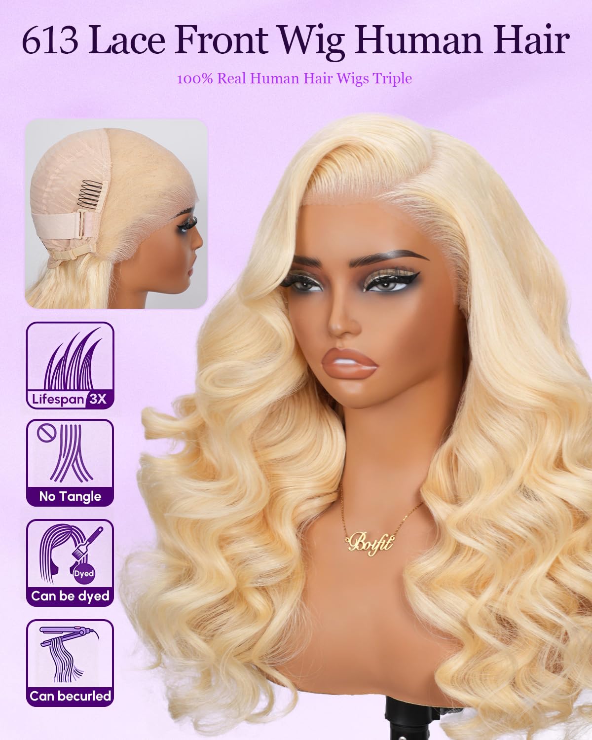 26 Inch 613 13x6 Lace Front Wig Human Hair 200% Density HD Body Wave Wigs 613 Blonde Wig 100% Human Hair Pre-Plucked,Tangle Free,Shedding Free
