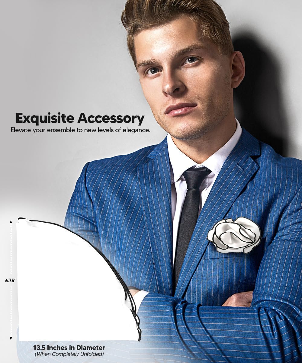 Premium Pre-Folded Four-Point Suit Pocket Square for Men with Sewn Pocket Fold Round With Embroidered Piping Off-white/Black image 3 of 7 B09Y96NXNT