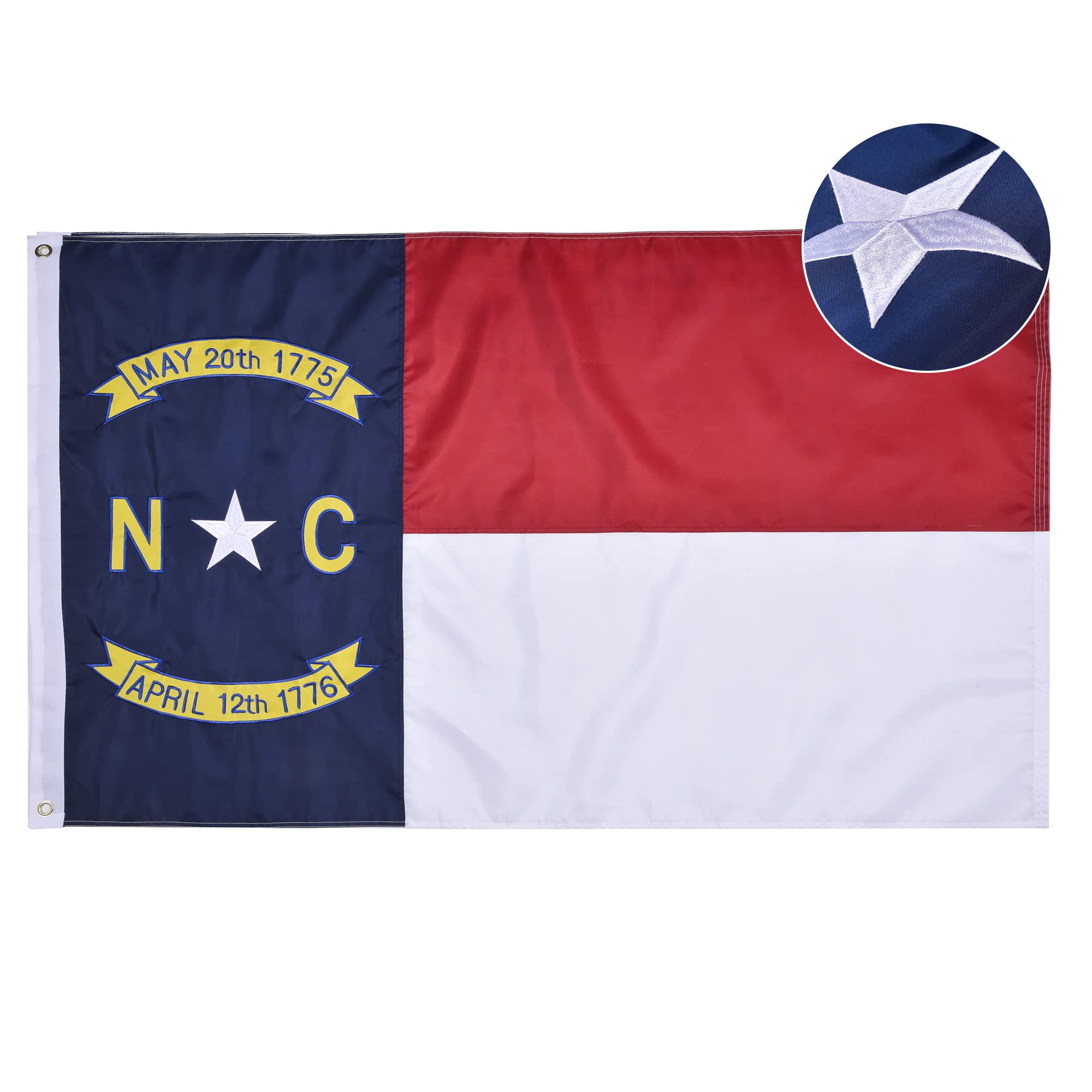 VICDRIA North Carolina State Flag 4x6 Ft, Double Sided Deluxe Embroidered Heavy Duty Nylon Durable NC Outside Flags, Indoor/Outdoor, Sewn Stripes and Brass Grommets