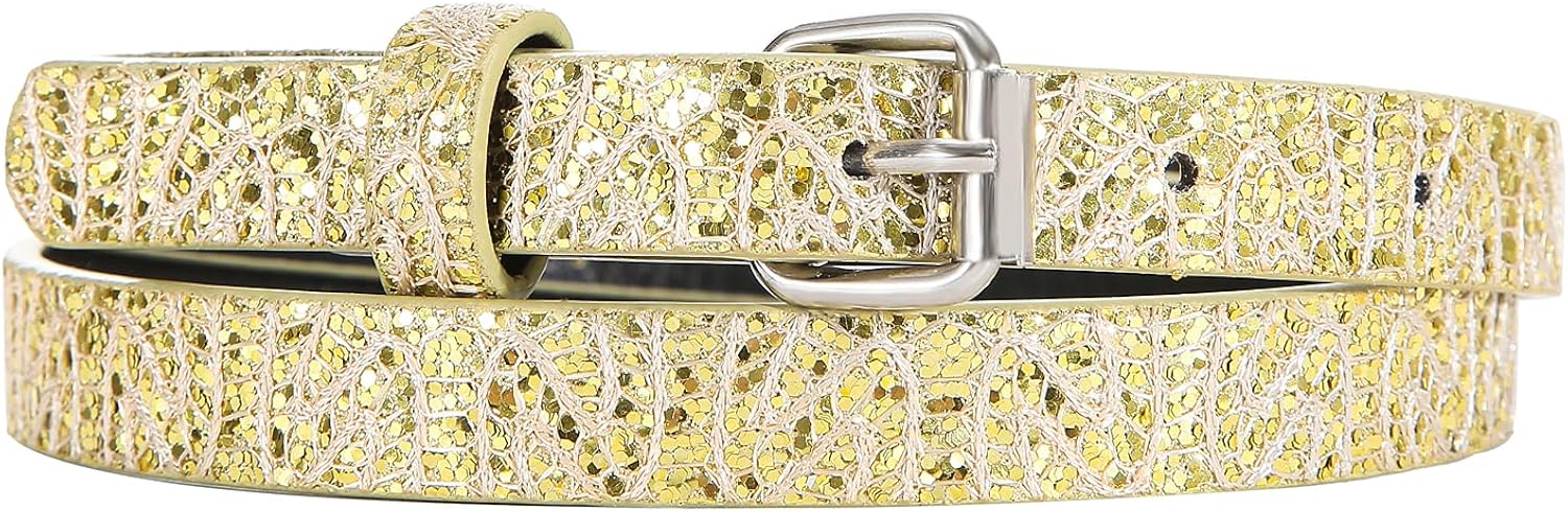 Belts for Girls 3 Pack Teen Kids Fashion Preffered PU Leather Glitter Belt Fit Pant 19"-30": Clothing, Shoes & Jewelry