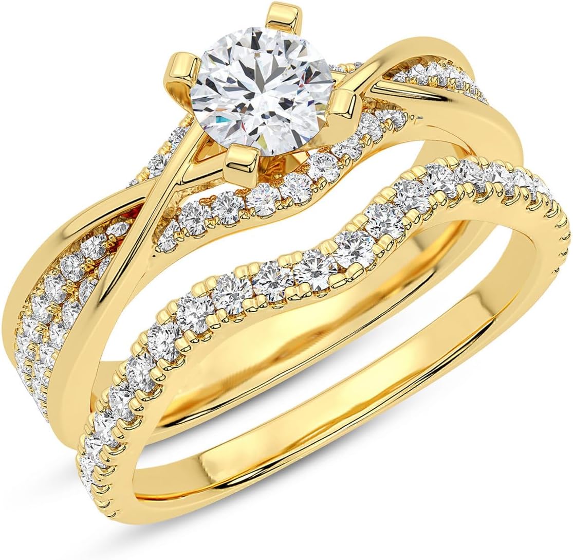 2-5 Carat Bridal Ring Set Round Cut Moissanite/Lab Grown Diamond Engagement Ring Diamond Personalized Wedding Ring Set for Women in 925 Sterling Silver/10K/14K/18K Solid Gold