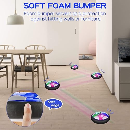 Miniatura 3 de OASO Juguetes para niños Hover Hockey Juego de pelota de fútbol con 3 porterías pelota de fútbol flotante recargable con luz LED y parachoques de