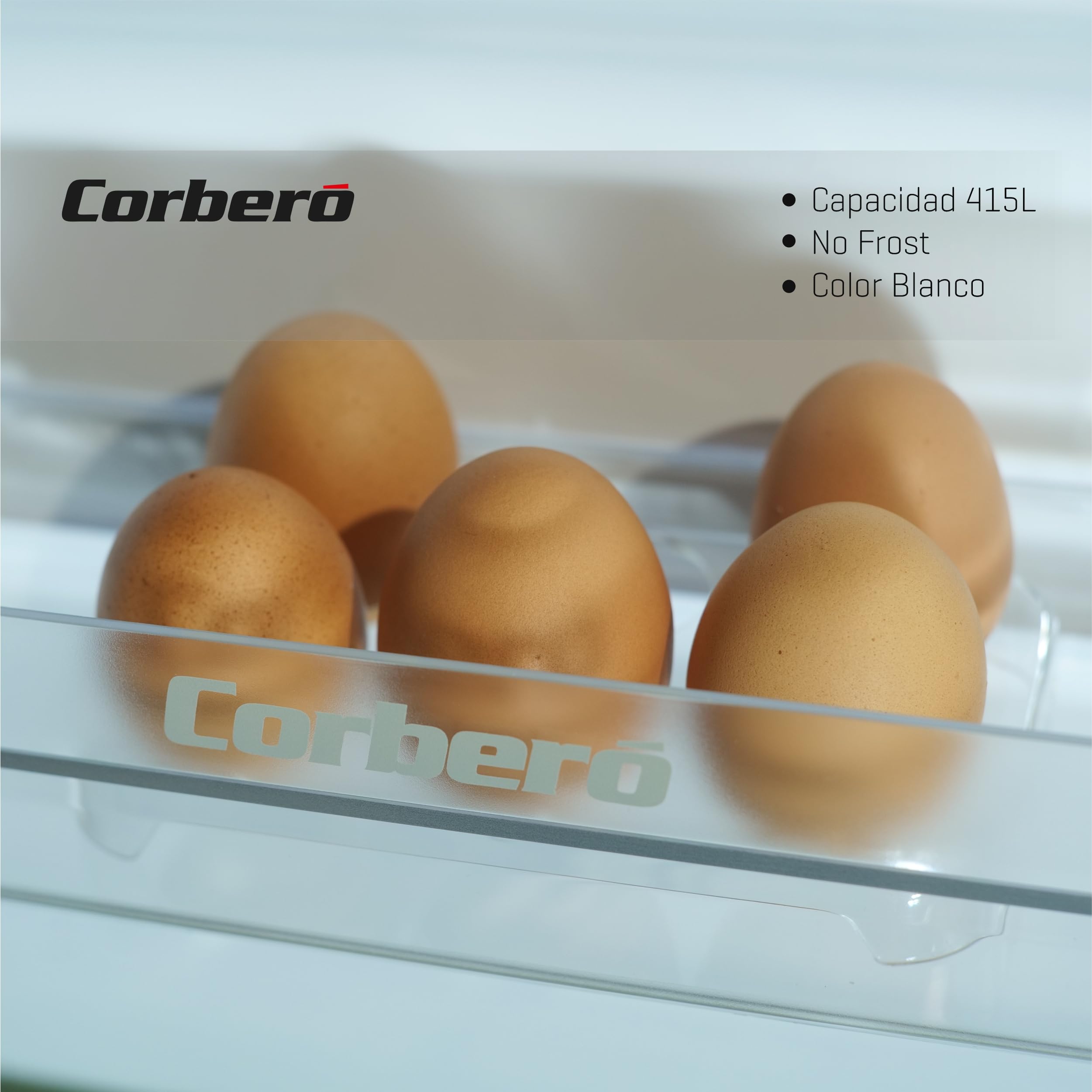 Corberó - Frigorífico 2 Puertas | CF2PH178024NFW | No Frost | 415L | 178cm | Luz LED | Cajón Crisper | Fresh Box | Estanterías de cristal ajustables | Blanco