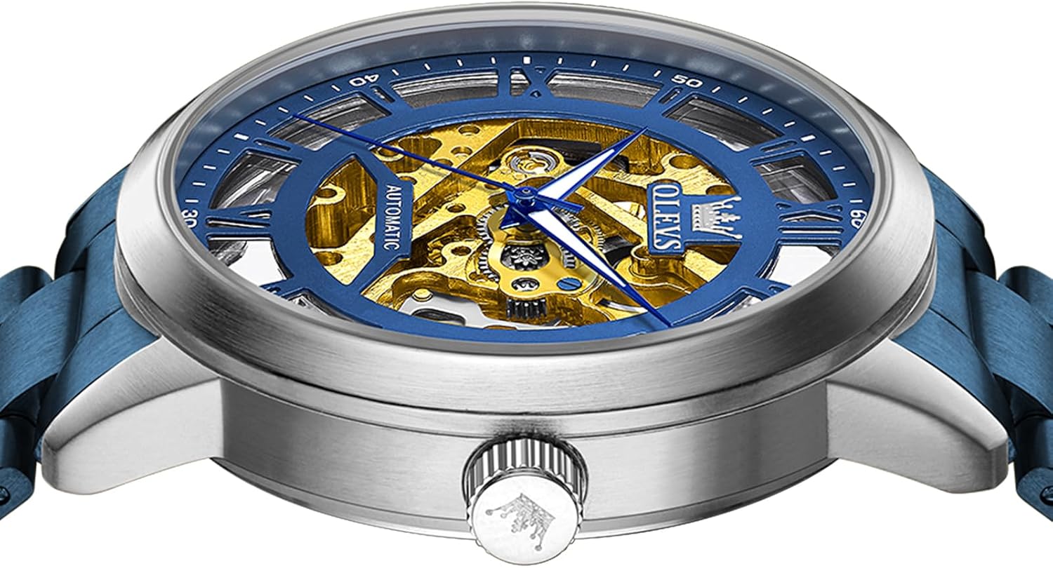 OLEVS Automatic Watches for Men 43MM Skeleton Large Dial 3Hand Self Winding Watch Stainless Steel Dress Luxury Mechanical Waterproof Luminous Wirst Watch Gift - Image 3