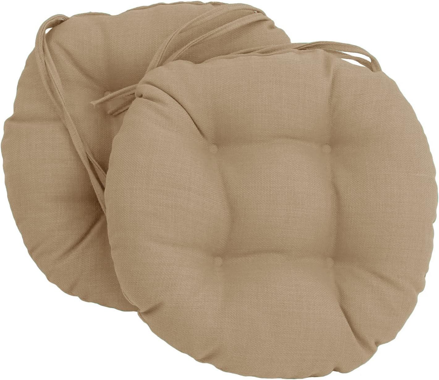 Blazing Needles Spun Polyester Solid Outdoor Round Tufted Chair Cushions Set, Set of 2, 16", Sandstone