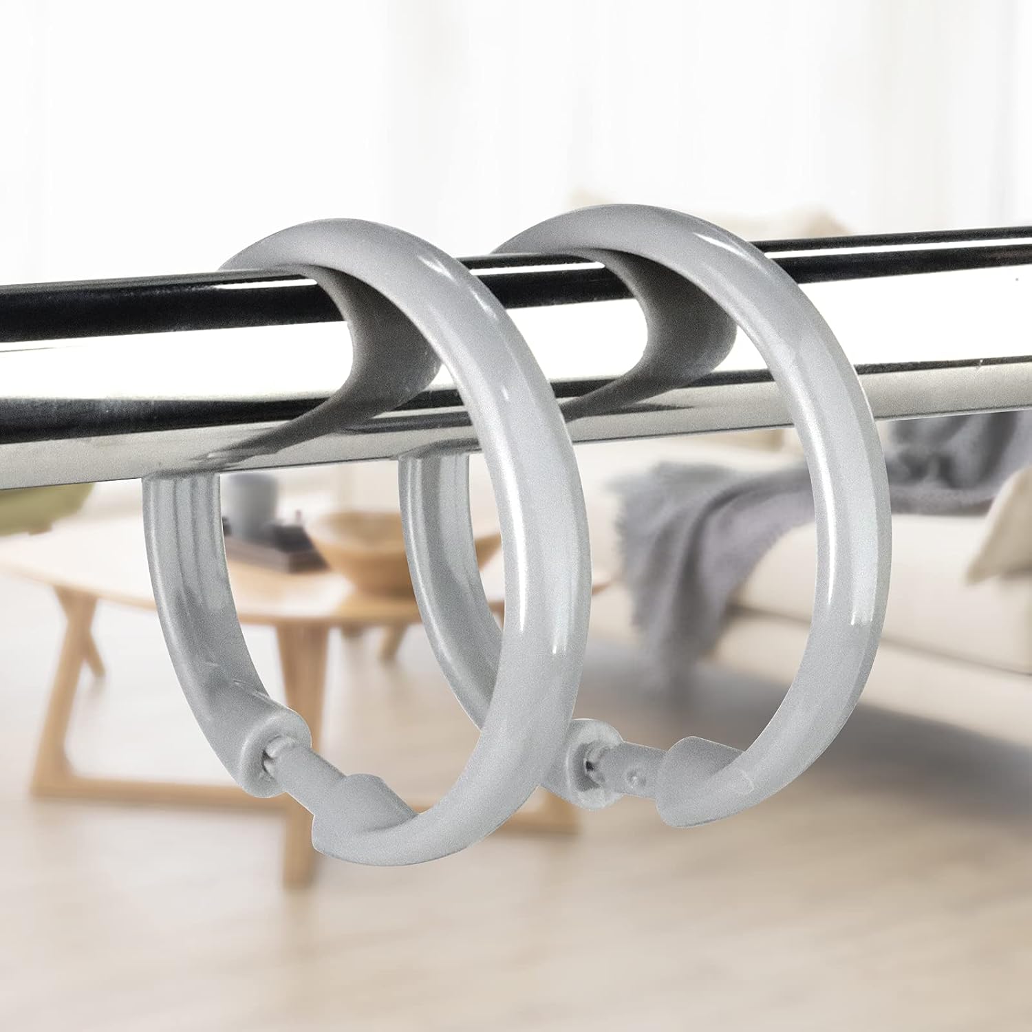 Qulable Shower Curtain Rings-12 Pack- Plastic Curtain O Rings Hook Glide Easily on Bathroom Shower Rod, Grey,12 Pack - Image 5