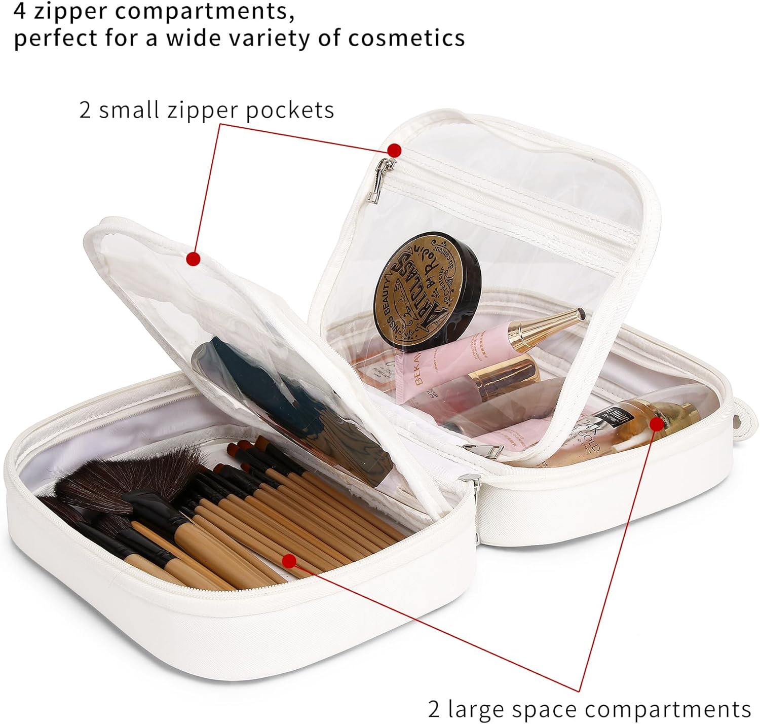 Pinkmik Travel Makeup Bag Set Portable Clear Cosmetic & Toiletry Case Women's Purse Organizer and Car Essentials with Zipper (White, SLIM+L) - Image 3