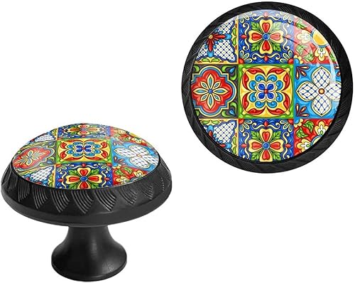 Miniatura 1 de Elohiym Paquete de 6 pomos negros para cajones manijas mexicanas Talavera manijas de cristal para gabinete manijas de cajón de cristal manijas de