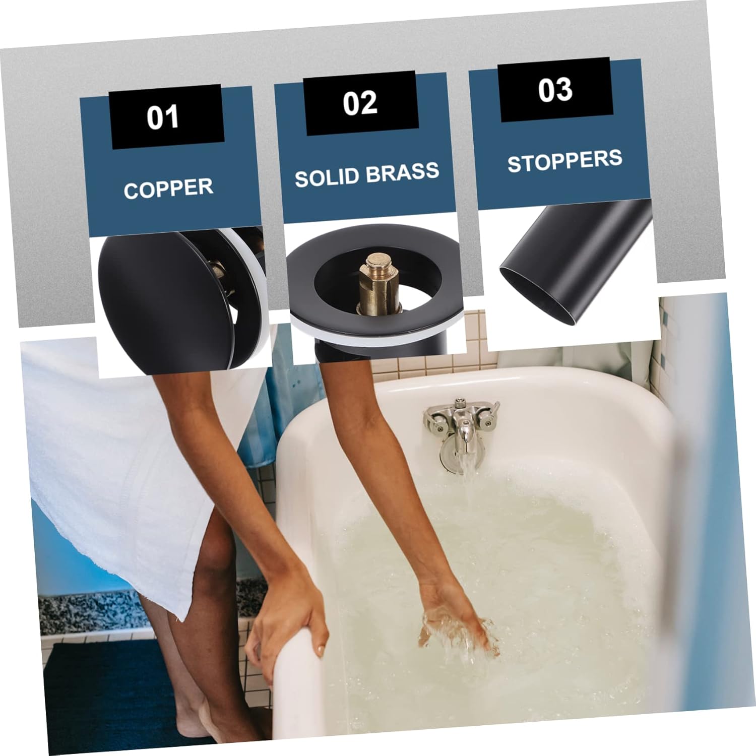 ARTIBETTER 4pcs Vanity Sink Drain Stopper Copper up Drain for Bathroom Overflow -clog Design Modern Hair Catcher Easy Installation Without Tools