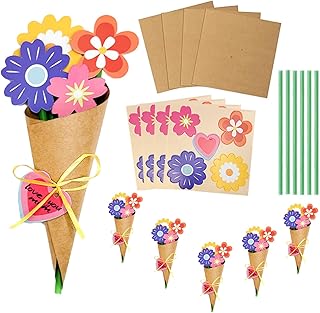 BETEAM 12pcs Mother\'s Day DIY Flower Bouquet Craft Kit - Floral Paper Crafts for Kids -Teacher\'s Day, Birthday Gifts - Origami/Paper Craft - School Classroom Craft Supplies