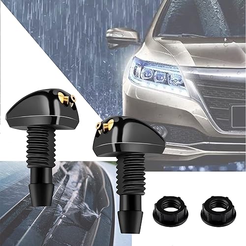 Miniatura 5 de 2 boquillas para limpiaparabrisas delantero (doble agujero), boquilla con patrón de pulverización en forma de ventilador compatible con Ford Honda,