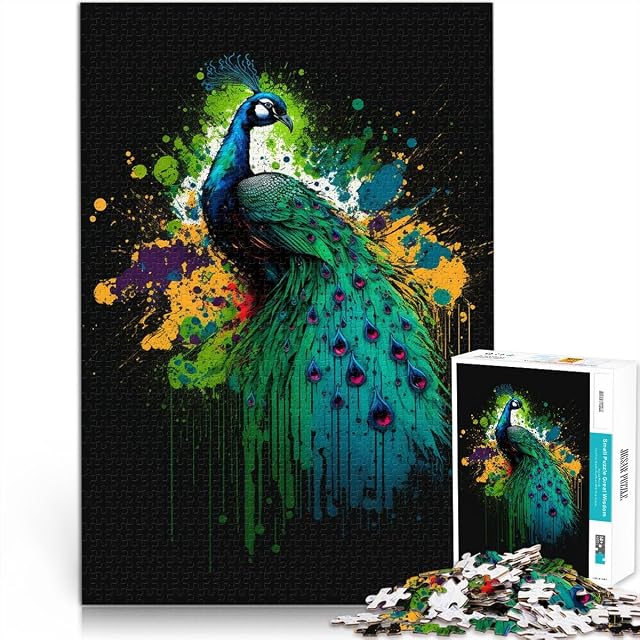 Puzzle de acuarela pavo real para adultos, 1000 piezas, 38 x 52 cm