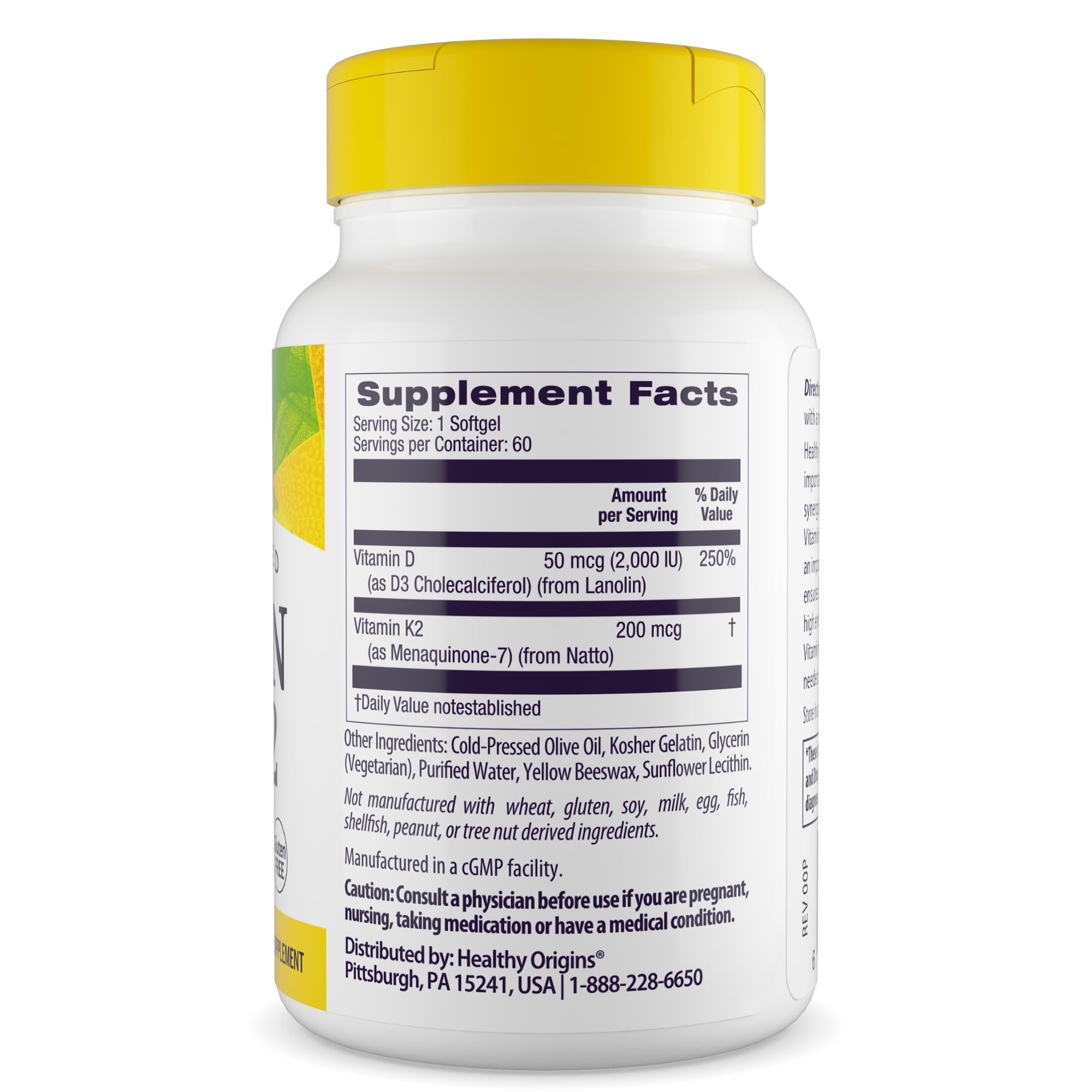 Healthy Origins Vitamin D3 2,000 IU & K2 200 mcg, 60 Softgels — Amazon image 2