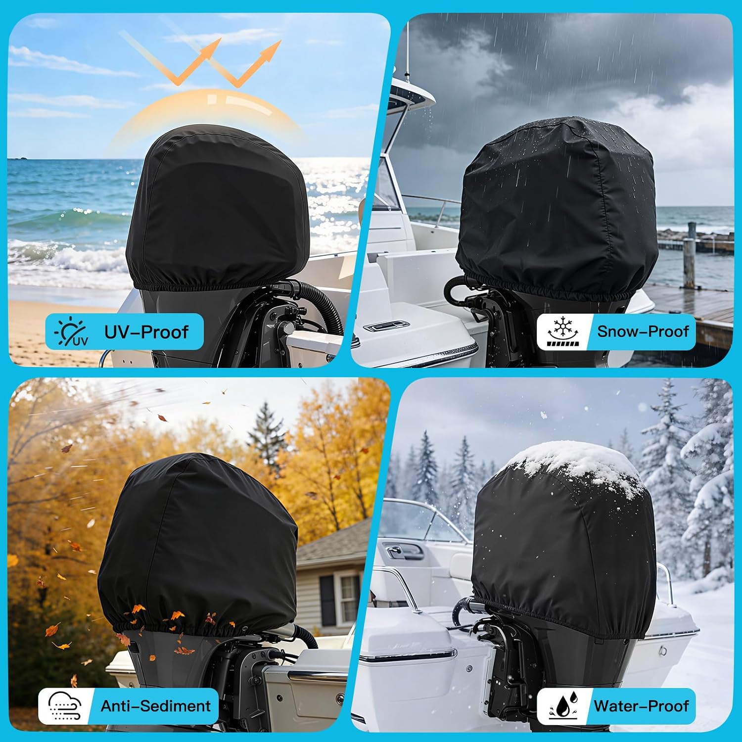 1200D Oxford Outboard Motor Cover Waterproof UV Protection Compatible with Yamaha F150D, F175A, F200F- 4 CYL 2.8L 2015-2023 Black