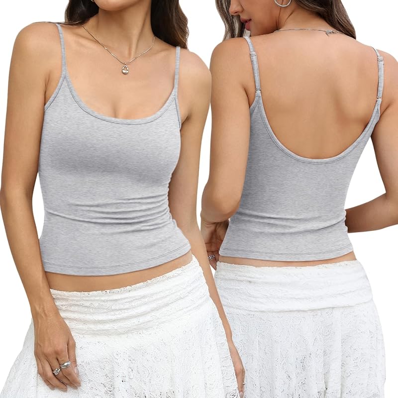 Easygala Womens Cotton Scoop Neck Camisole Tops Fitted Spaghetti Strap Tank