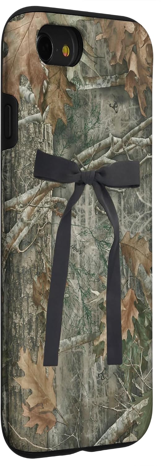 iPhone SE (2020) / 7 / 8 Hunting Girl Camo Black Ribbon Bow Case