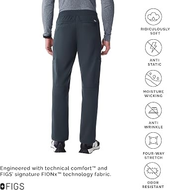 FIGS Axim Cargo Scrub Pants for Men Classic Fit, Straight Leg, 7 Pockets, 4-Way Stretch, Anti-Wrinkle