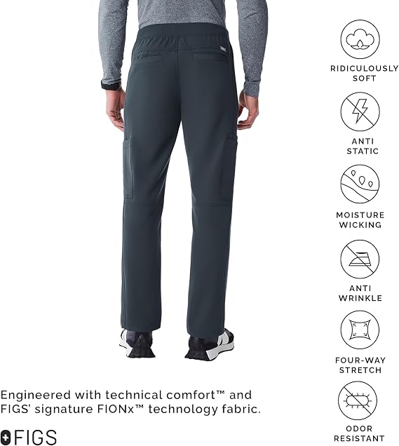 FIGS Axim Cargo Scrub Pants for Men Classic Fit, Straight Leg, 7 Pockets, 4-Way Stretch, Anti-Wrinkle