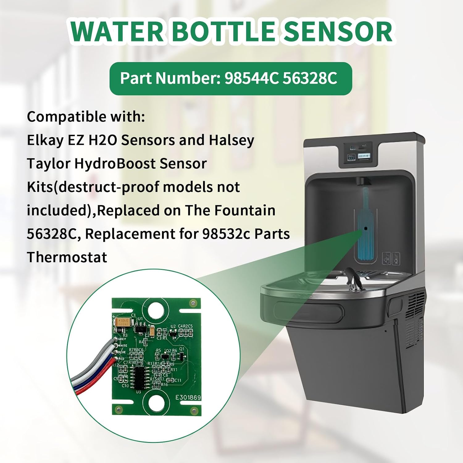 98544C Water Bottle Sensor Kit Fits for Elkay EZ H2O Sensors and Halsey Taylor HydroBoost Sensor Kits,Replaced on The Fountain 56328C, Replacement for 98532c Parts Thermostat