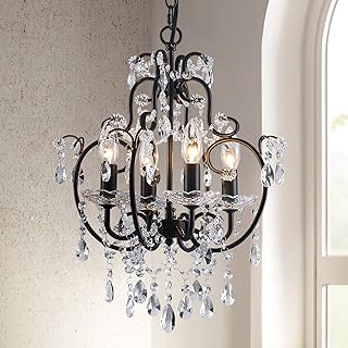 Saint Mossi 4-Lights Crystal Chandelier with K9 Crystals, Black Farmhous...