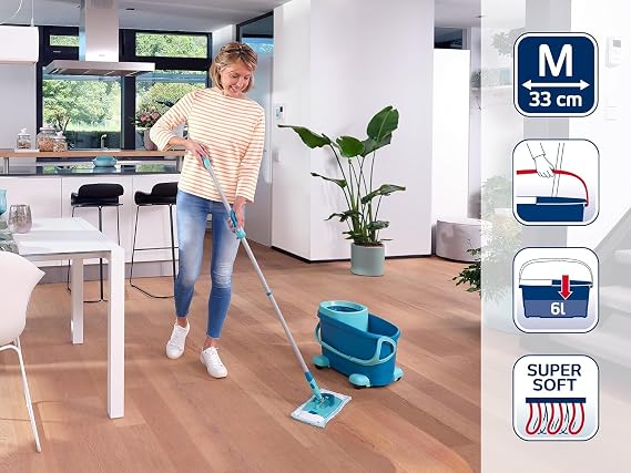 Leifheit Clean Twist M Ergo Mobil Mop and Bucket Set, Mop, Moisture controlled Spin, Faster cleaning Spin mop, Easy-steer Micro Fibre Head with 360° Joint, Twist Mop with Wheels, Mop Head 33 cm Wide