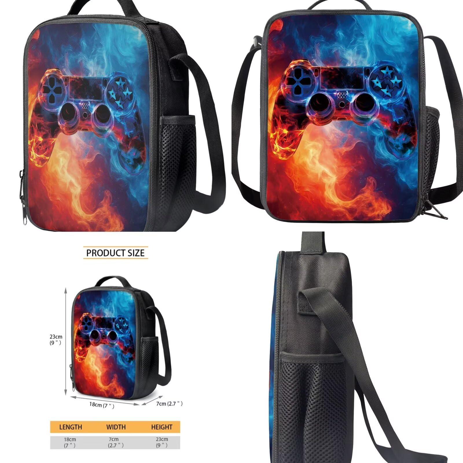 Dolyues Zaino per console di gioco retrò per ragazzi con contenitore per il pranzo e copertura per bottiglia d'acqua, set da 4 pezzi, età 10-12 6-8