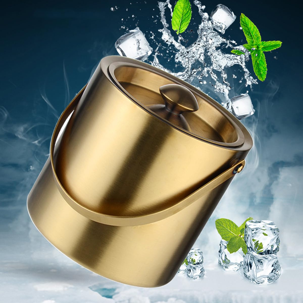 Ijsblokjeskoeler Ijsemmer 4,5L Roestvrijstalen Dubbelwandige Ijsemmer Decoratieve Metalen Champagnewijnemmer Champagnekoeler IJsblokjesemmer Ijskoeler