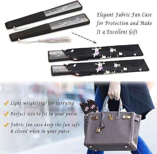 Miniatura 7 de OMyTea Abanicos de mano plegables para mujer, abanicos chinos japoneses de seda de bambú vintage, para sofocos, EDM, festival de música, fiesta,