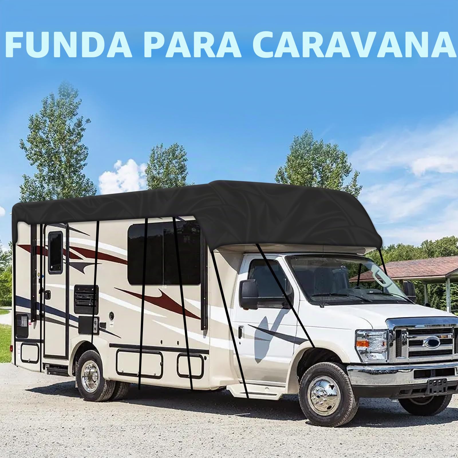 NEWFUN Funda de Caravana, Funda Autocaravana, 210D Tela Oxford Resistente a los Rayos UV, Al Agua y al Polvo, Cubierta Universal para caravanas de vehículos recreativos (9.5 x 3 m)