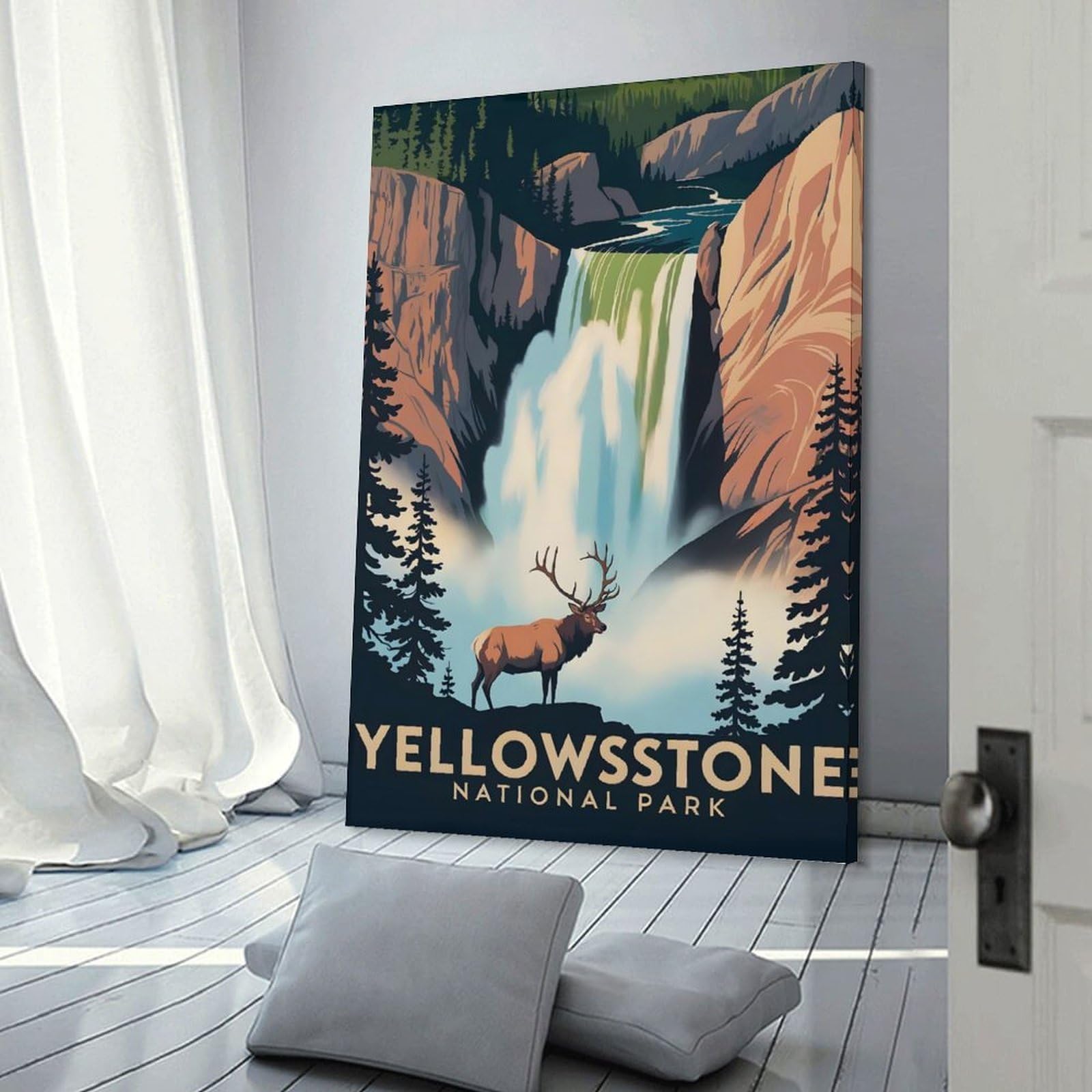 Junmoney Canvas Wall Art Yellowstone National Park Vintage Style, 24x36inch(60x90cm), for Living Room, Lounge Or Sitting Room, Canvas Styling for A Polished Room Look
