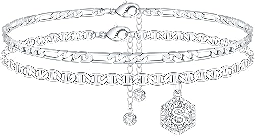 Memorjew tobilleras con iniciales, bañadas en oro de 14 quilates, doble capa, joyas para mujeres, adolescentes y niñas