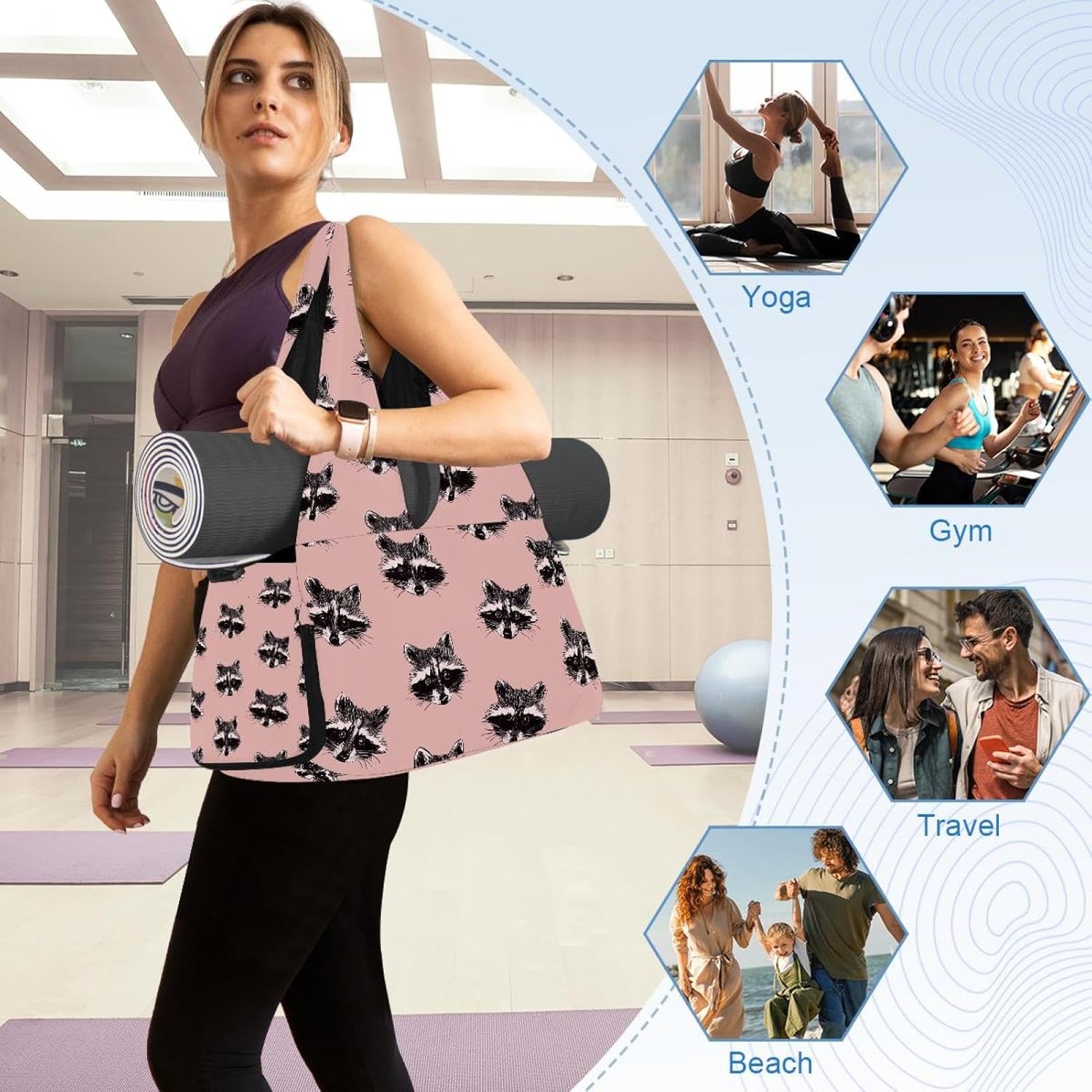 Yoga Mat Bag, Gym Workout Bag with Shoe Compartment, Xmas Deer Snowflakes Pilates Bag for Women, Quick Access Storage Yoga Tote Bag for Sports Travel Office