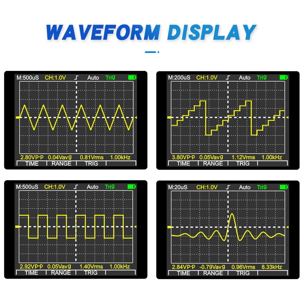 KKmoon KKM828 Waveform Display: showing various electrical waveforms on the oscilloscope screen