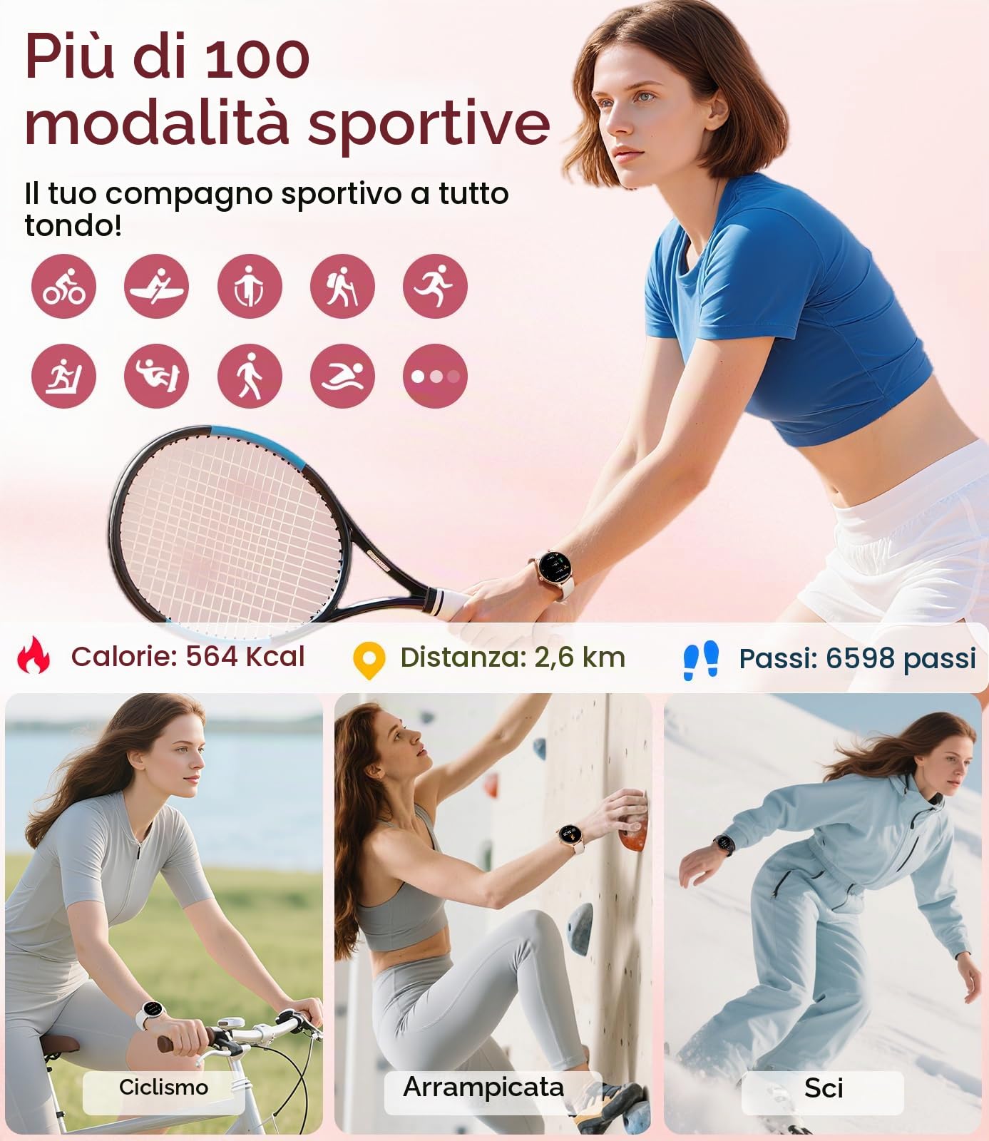 Smartwatch Donna Sottile 7,99 mm con Chiamate, 1.32" AMOLED Orologio Fitness con Ciclo Mestruale/Sonno/Frequenza Cardiaca per Android/iOS, IP68 Impermeabile, 270+ Quadranti, Oro Rosa