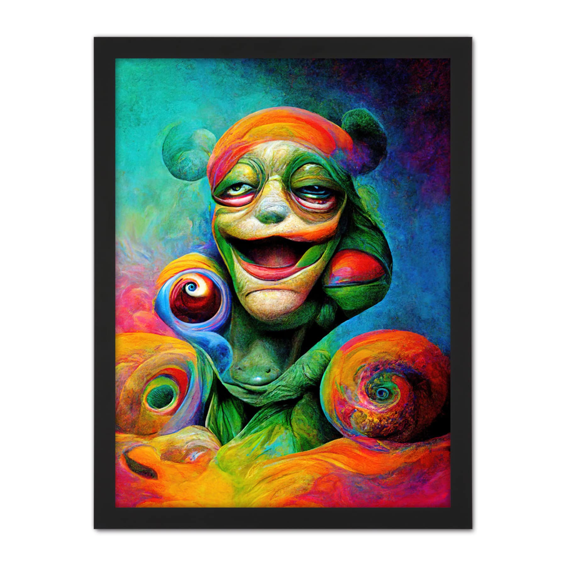 Doppelganger33 LTD Psychedelic Stoned Clown Trippy Colourful Artwork Framed Wall Art Print 18X24 Inch