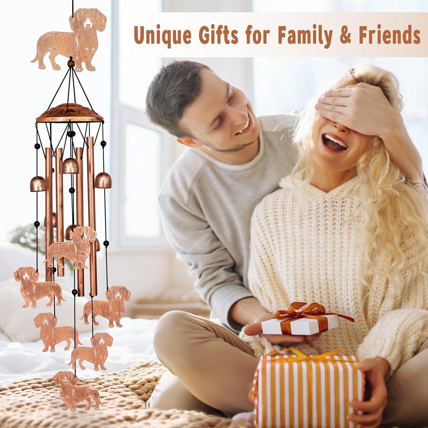 GDNSFIT Dachshund Wind Chimes for Outside, Metal Windchimes Outdoors, Dachshund Gifts for Women/Men, Memorial/Birthday Gifts, Garden Decor for Outside, Patio or Yard, Durable Chimes for Outdoors