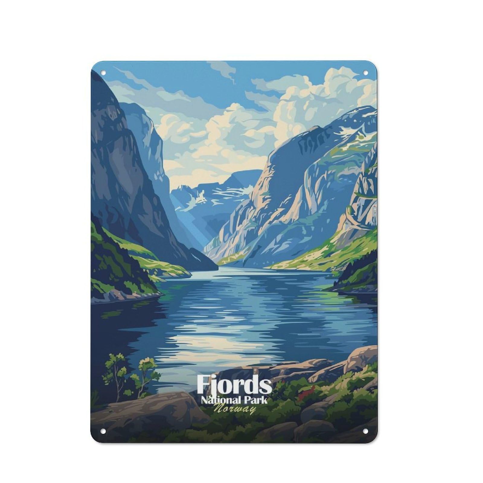 Junmoney Fjords National Park Norway Landscape Smart Metal Desk Wall Sign 40X30cm, Creative Space Decor For Workspace, Cafe, Shop Or Desk Area