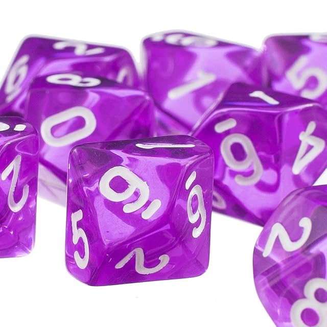 D10 - Dados de gemas de diez caras para juegos de rol, 10 piezas, dados morados