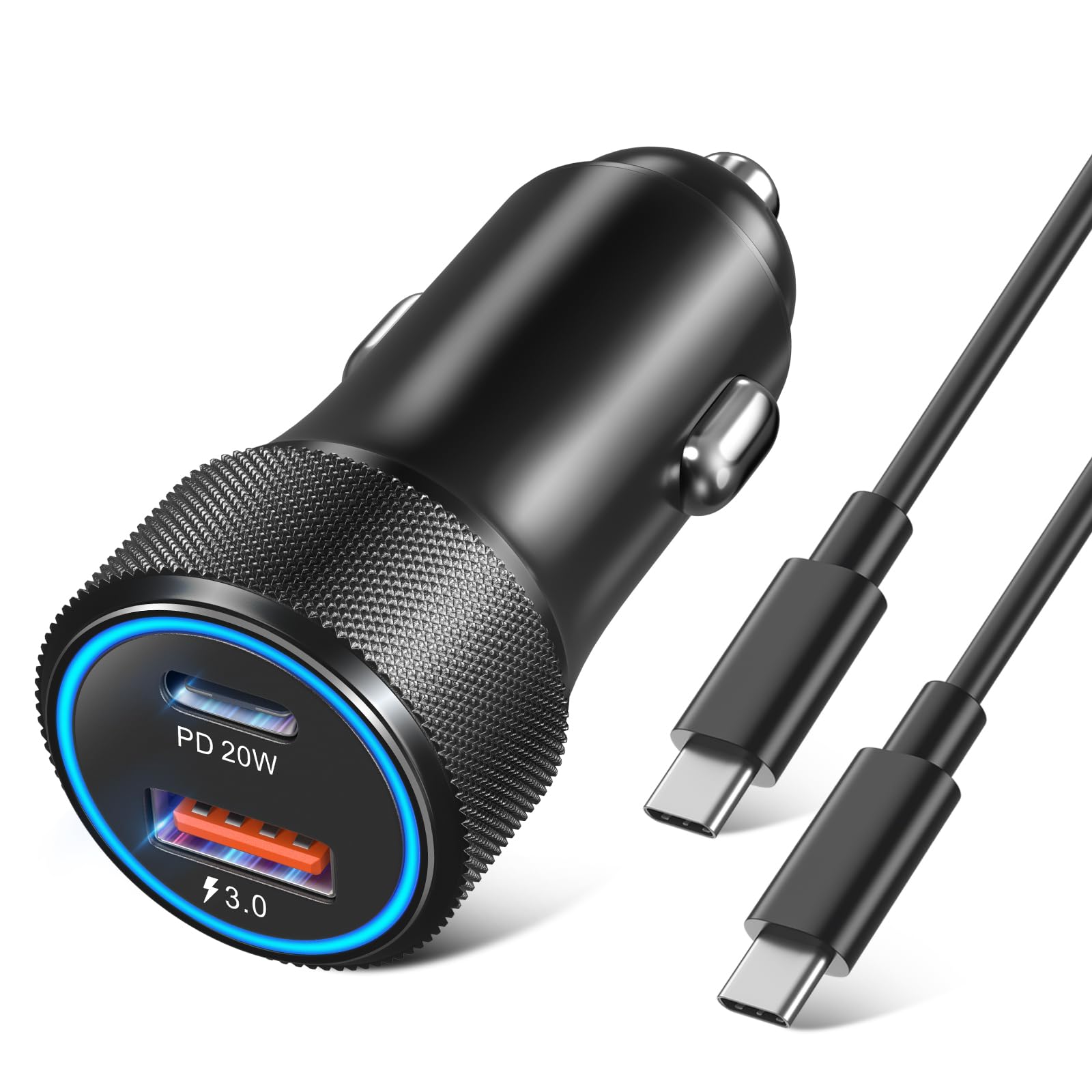USB C Car Charger 36W, OKRAY Dual Ports Car Phone Charger PD3.0&QC3.0 Fast Charging MultiPort 12v Type C Cigarette Lighter Adapter with 6FT USB C Cable for iPhone 16 15 Pro Max Plus, GalaxyS25 S24 A16