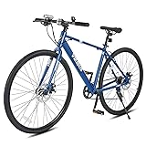VIRIBUS Hybrid Bikes, 28 inch Mens Hybrid Bicycle 7 Speed with Lightweight Aluminum Frame & Disc Brakes, 700C Retro Vintage Adult Bike for Tall Men & City Commuters 85% Pre-Assembled Dark Navy L ( 5′7″–6′1″ Rec. Height)